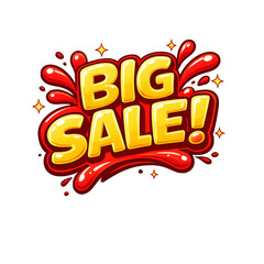 Fototapeta premium Vibrant cartoon style BIG SALE text with red liquid splashes on transparent background