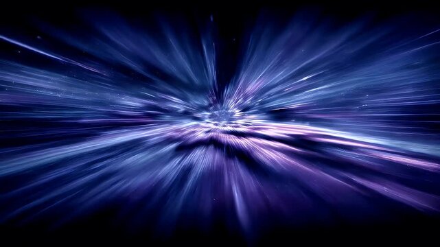 Space universe exploration, fantasy, mysterious. A vivid digital artwork depicts a burst of light, radiating outward from a central point. The burst is composed of streaks of blue, purple, and white.
