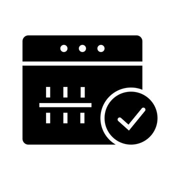 Event confirmation icon. Business and scheduling filled symbol. Black and white.