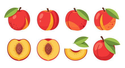 Naklejka premium Fresh peaches with green leaves illustration