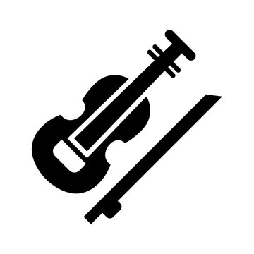 Violin bow icon. Arts and string instruments filled symbol. Black and white.