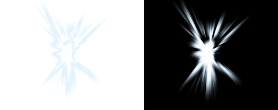 Abstract light burst effects on white and black backgrounds for design isolated on transparent background