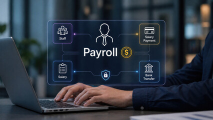 Fototapeta premium A person managing payroll services on a laptop in a professional setting