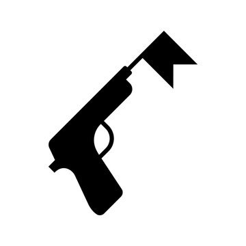 Toy gun icon. Entertainment and prank filled symbol. Black and white.