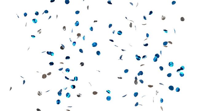 silver and Blue Confetti Falling Slowly for Celebration, gender reveal - 3D rendering