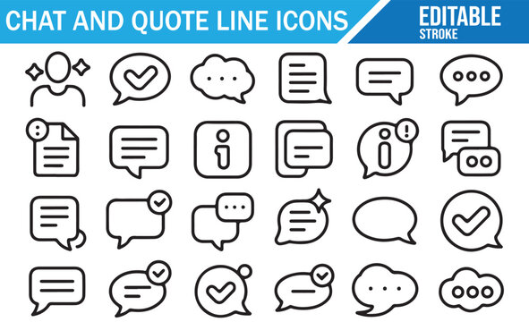 Chat and quote outline icons for message communication and social media design