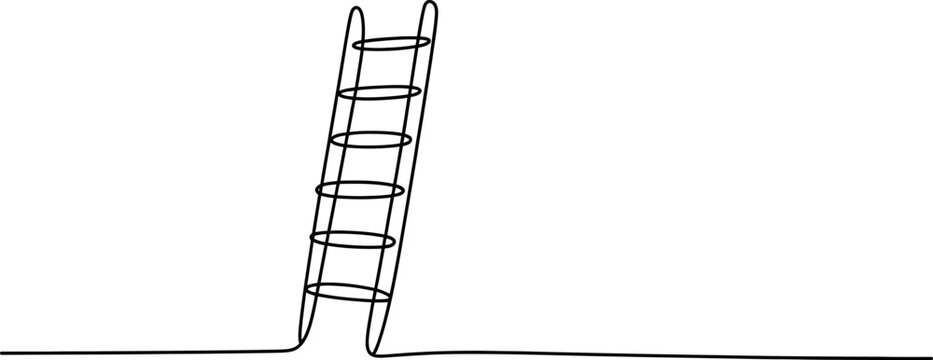Continuous single line drawing of a simple wooden ladder