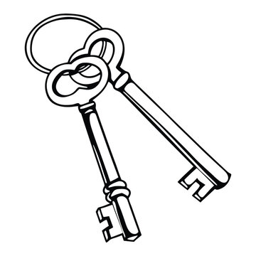 Black and white stylized key with ornate bow and jagged shaft