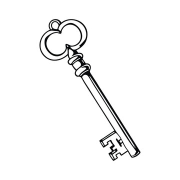 Black stylized key with ornate bow and jagged bowstring