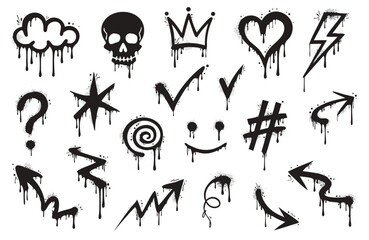 Obraz premium graffiti spray paint symbols and icons collection with dripping effect on white background high quality professional