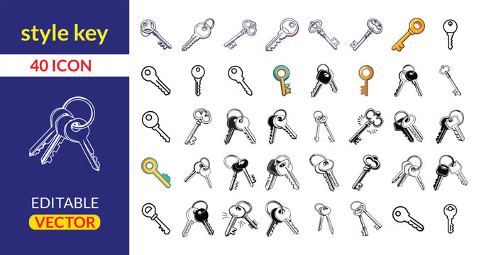 Black and white style key with 40 editable animal animals