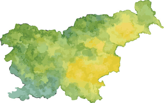 Vector watercolor illustration of map of  Slovenia