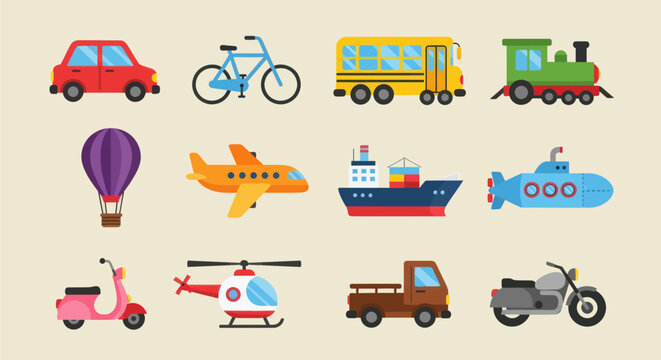 Colorful vector transportation icons set