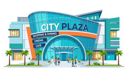 Modern city plaza with cinema  cafe and shopping for entertainment © Clip Artz