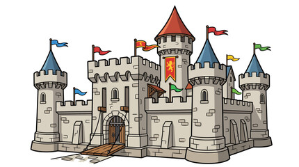 Cartoon medieval castle with colorful flags © Clip Artz