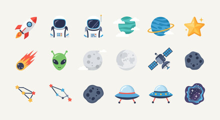 Cosmic elements spaceships planets stars © Geovani