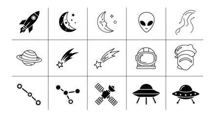 Cosmic icons rocket planets and celestial bodies © Geovani