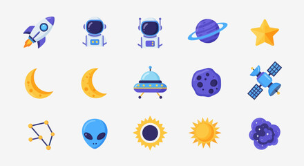 Cosmic icons spaceship astronauts planets © Geovani