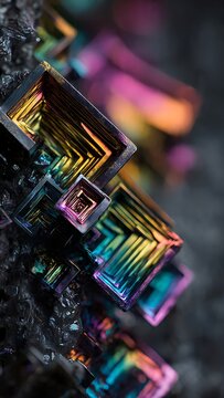 Macro Iridescent Oxidized Bismuth Crystals with Geometric Rainbow Metallic Facets