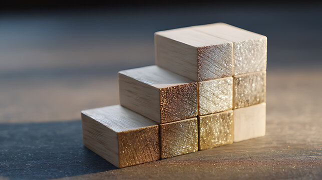 Implementation of the goal plan. Starting a business. New Years. Place the last piece of the wooden cube. The steps necessary to achieve the goal