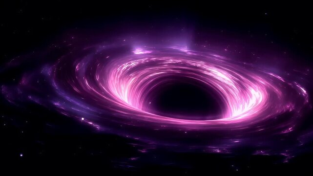 Black hole, fantasy, mysterious. A vivid digital artwork depicts a cosmic scene. A swirling vortex of pink and purple hues dominates the image, creating a sense of depth and movement.