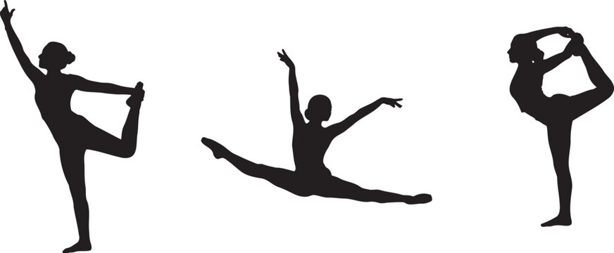 Black silhouettes of women in ballet dance poses