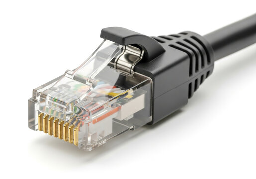 Close up of ethernet network cable connector with wires inside