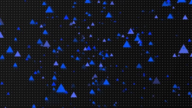 Dynamic abstract background with scattered blue geometric triangles and fine white dot pattern