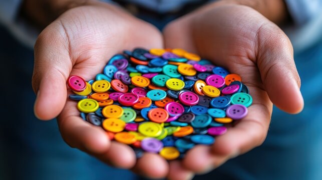 Colorful Assortment of Buttons in Hands