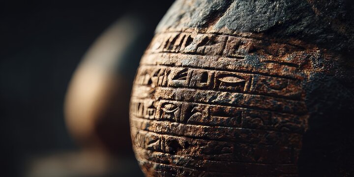Ancient Cuneiform Script Engraved on Stone Tablet Close Up.