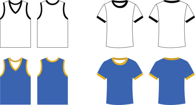 Sando shirt and T-Shirt Vector Templates with Front and Back Views for Sports Apparel vector