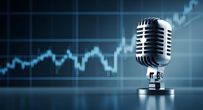 Vintage microphone with financial chart background a symbol of voice communication and market analysis