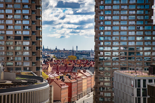 Modern apartments with a blue sky in Stockholm, Sweden