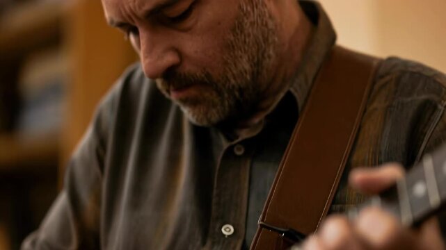A close up shot captures a musician hand skillfully playing a banjo, the finger work highlights the rhythmic precision and technical mastery of this traditional folk music performance instrument.