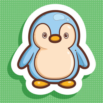 Cute Blue Penguin Sticker Illustration