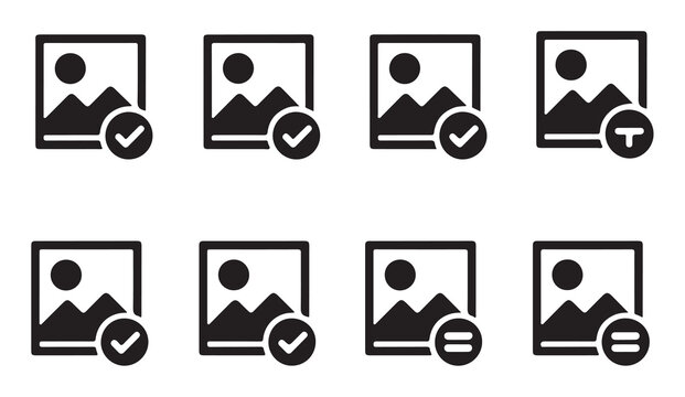 Landscape image file status icons with checkmarks and minus signs for digital gallery management.