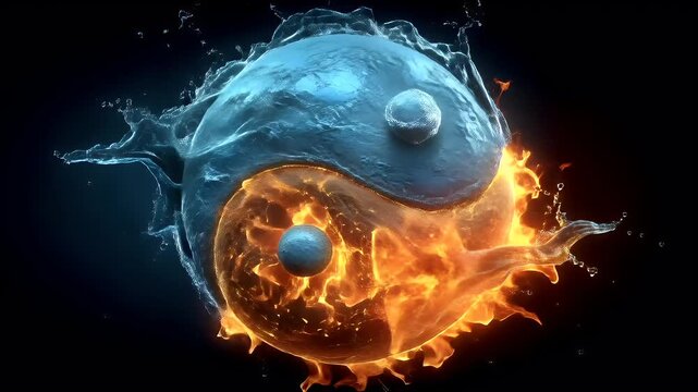 Yin Yang, Chinese philosophy, harmony, balance, Taoism. A vivid and dynamic depiction of a celestial object, resembling a yinyang symbol, is set against a dark background.