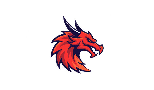 Dragon head flat logo template with bold colorful mascot vector design