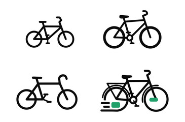 Fototapeta premium Various bicycle icons showcasing different styles line art filled silhouette and with added details perfect for sports recreation and eco-friendly themes.