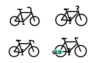 Obraz premium Collection of bicycle icons representing cycling and transportation, various styles of bikes for active lifestyle and eco-friendly travel, fitness and recreation