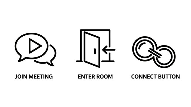 Icons for joining meetings entering rooms connecting buttons with communication collaboration conference interface connection business technology presentation dialogue discussion platform