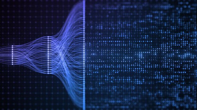 Binary Code Zeros Ones Data Flow Neural Network Visualization with Digital Nodes, Big Data AI Machine Learning Algorithm System, Digital Technology Background for Artificial Intelligence Concept