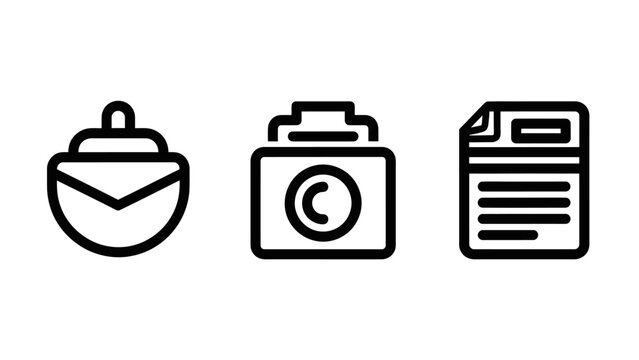 Minimalist graphic icon set featuring mangosteen fruit camera with copyright symbol text document file resource mangosteen copyright protection document minimalist interface collection