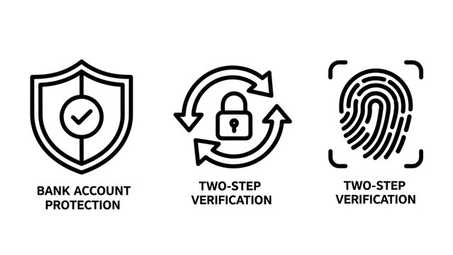 Financial security and identity verification icons set with two step protection verification security fingerprint identity biometric authentication financial thumbprint management transfer