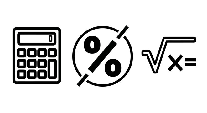 Math and finance icons set featuring a calculator percent symbol and square root calculation sign calculator calculation equation counting business education accounting percentage discount