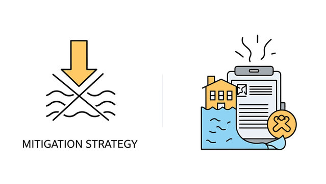 Flood risk mitigation strategy and home protection infographic with mitigation strategy protection disaster management insurance security environment preparedness residential property