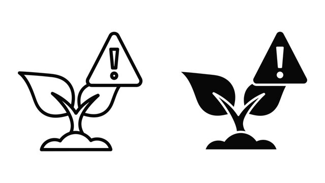 Warning sign growing from a plant in soil