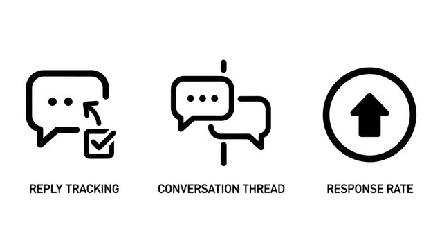 Communication and engagement icon set for business messaging with communication conversation response tracking business interface internet feedback marketing strategy analysis management