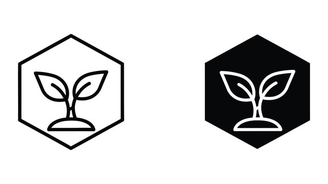 Simple plant sprouting icon in hexagonal frame