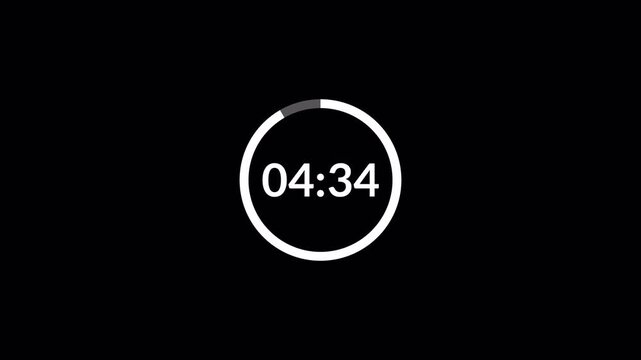 5 minute countdown timer complete in one minute with transparent background, five minute  timer video in 4k.